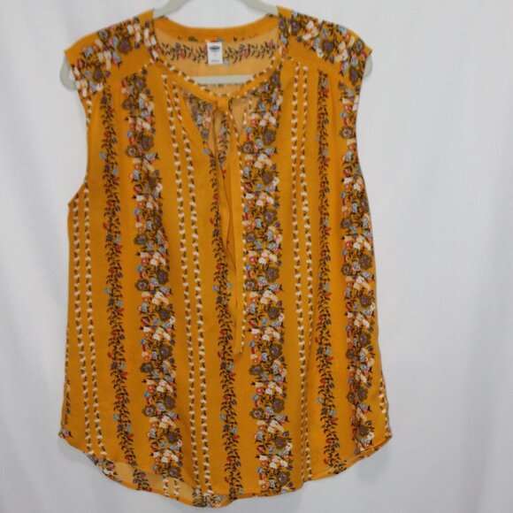 Old Navy Golden Yellow Floral Vertical Stripe Sleeveless Top - Picture 10 of 13